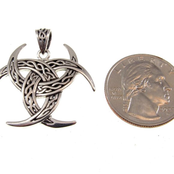 Handcrafted Solid 925 Sterling Silver Triple Trinity Celtic Moons Pendant - Picture 2 of 5